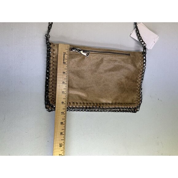 J Bag Adjustable Clutch Crossbody Detachable Metal Strap Tan Foldover - Picture 11 of 13